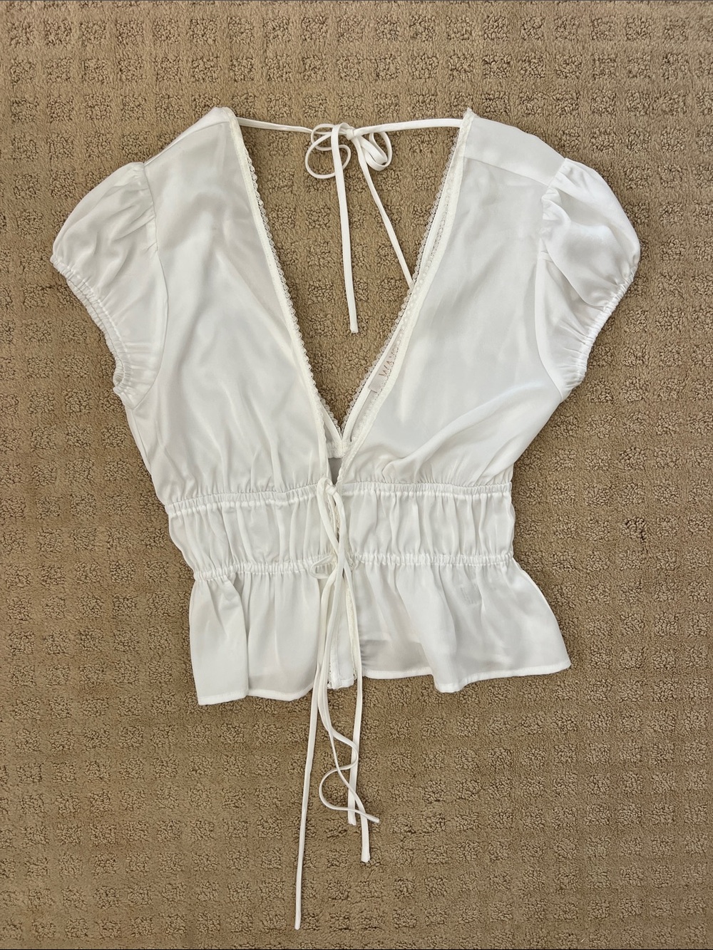 White Tie-Front Peplum Blouse